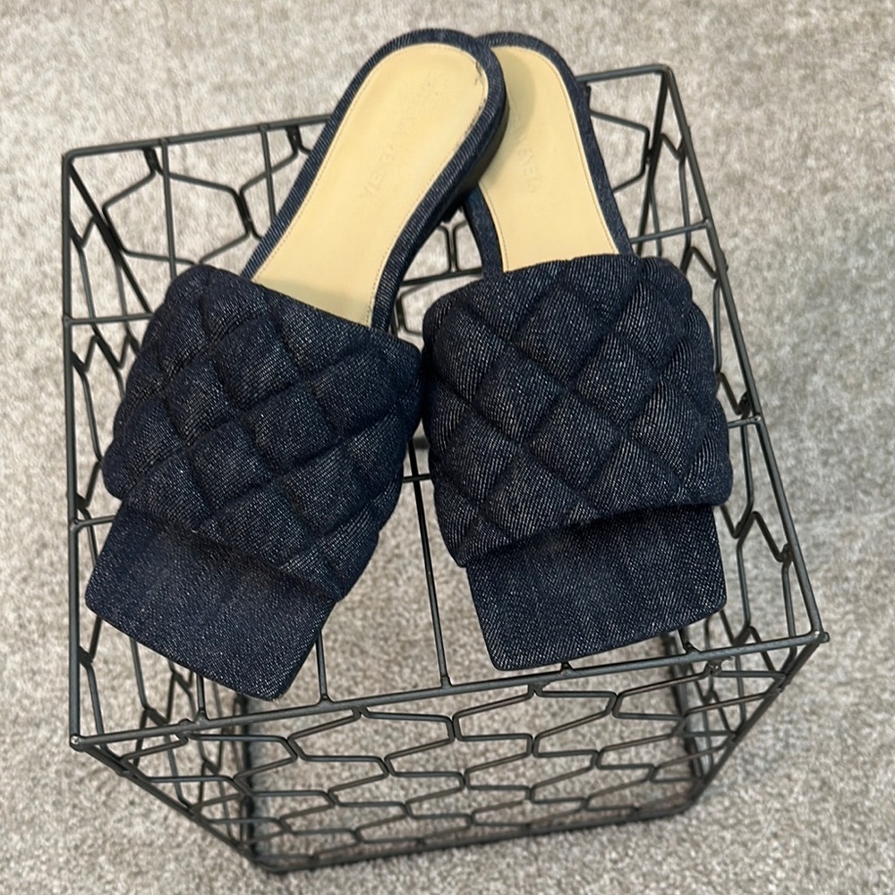 Bottega Veneta Navy Blue Denim Sandals with Sleek Design